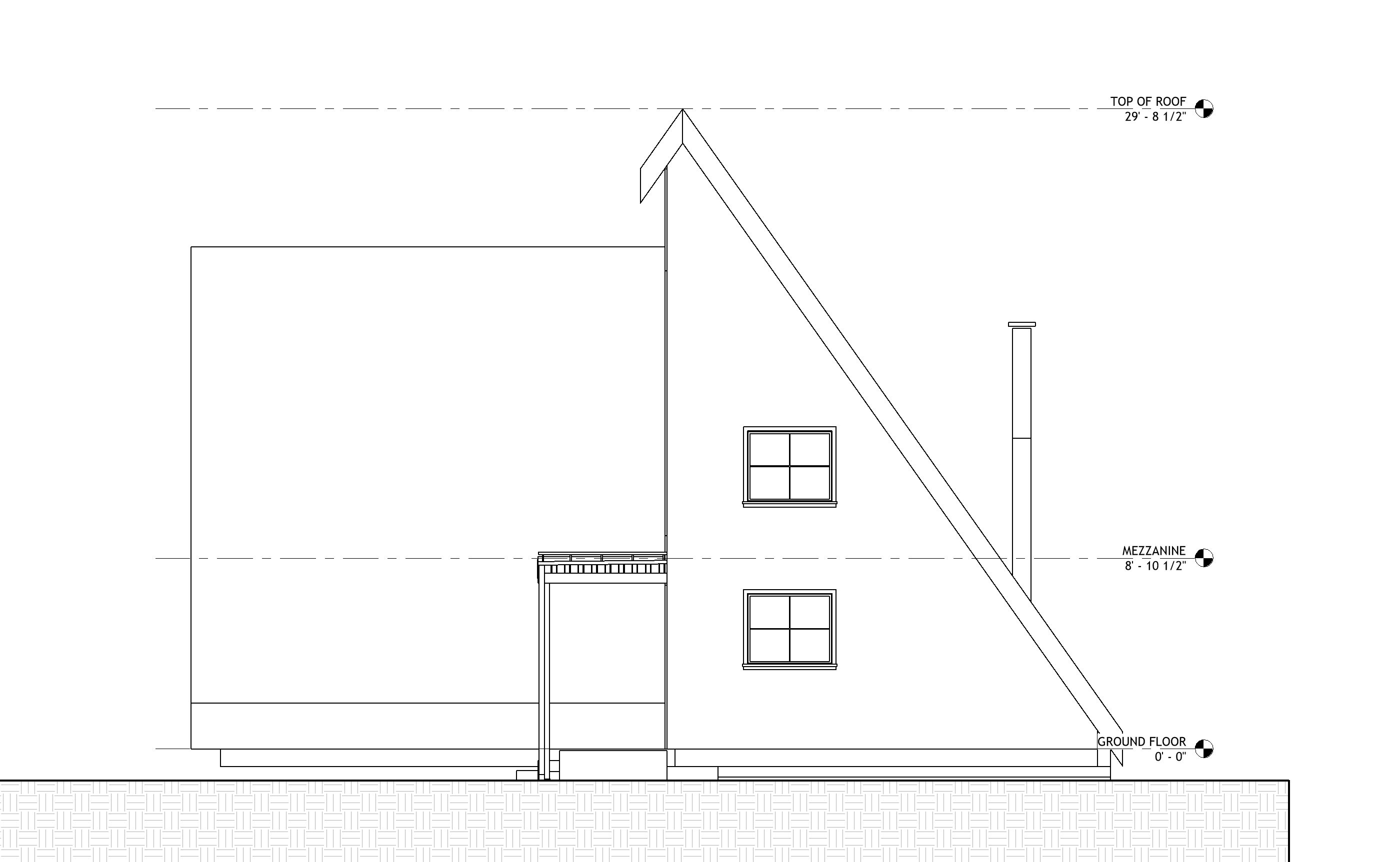Clean north elevation with Ground Floor, Mezzanine and Top of Roof levels